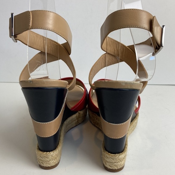 Longchamp Finca Louisa Wedge Espadrille Red Blue Sandals 39 US 8.5 Resortwear - Picture 7 of 15